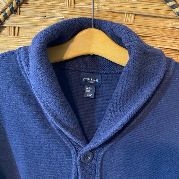British Khaki Shawl Collar Cardigan Sweater Navy Blue Men’s XL 100% Cotton - Picture 3 of 8